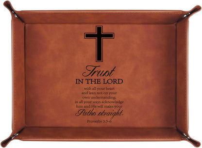 Christian Gifts,Leather Tray Engraved Personalized Tray,Bible Verse Faith Religious Birthday Inspirational Gifts,Valet Desktop Storage Organizer (Philippians 4:13)