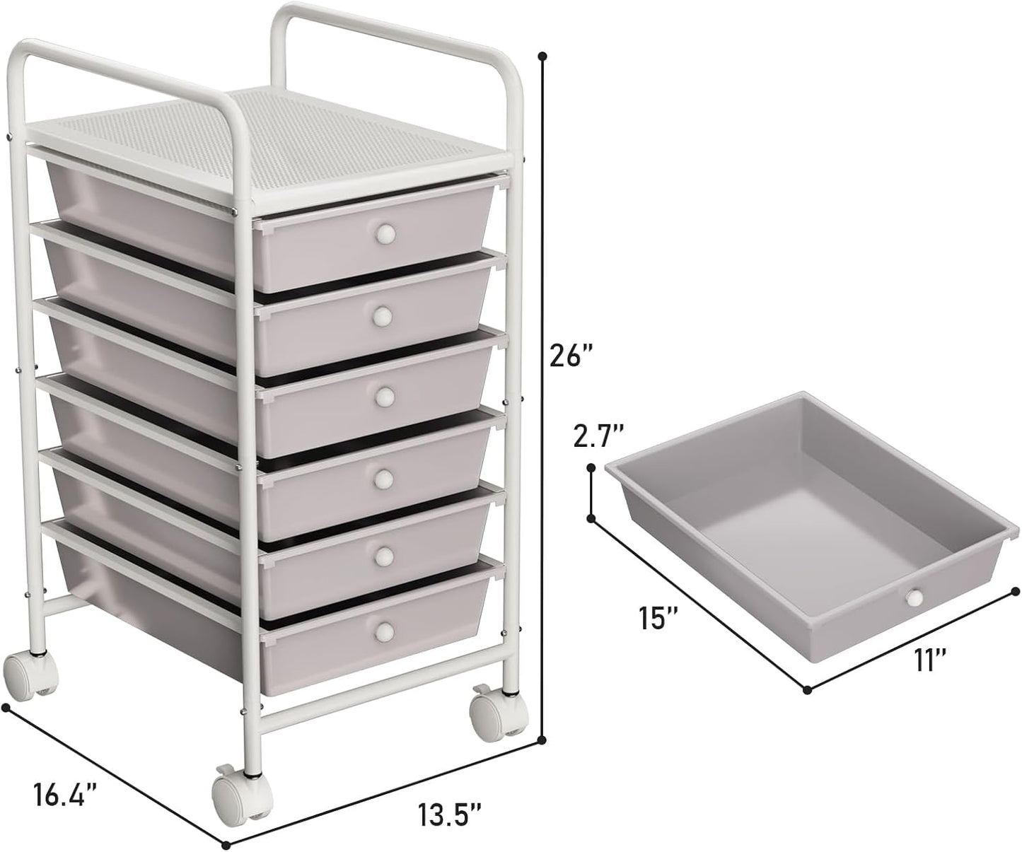 4-Tier Utility Cart with 4 Drawers, Rolling Utility Cart with 2 Lockable Caster Wheels, Multipurpose Mobile Rolling Drawer Cart for Office Bathroom Kitchen, Ivory White
