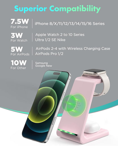 3 in 1 Wireless Charging Station, 2026 Upgraded Fast Desk Charger Station for iPhone 17 16 15 14 13 12 Pro Max Plus, Charger Stand for Apple Watch 10 9 8 7 6 5 4 3 2 SE, Airpods 4 3 2 Pro(Black)