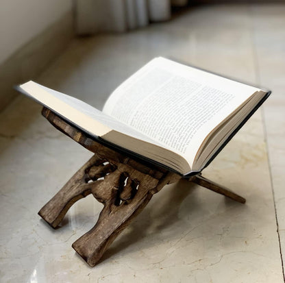 Beautiful Handmade Wooden Prayer Book Display Stand Holder Rehal for Religious Holy Books The Bible Quran Geeta Foldable Book Rest Traditional Living Room Home Decor Accents (12 (L) x 6 (W) Inches)