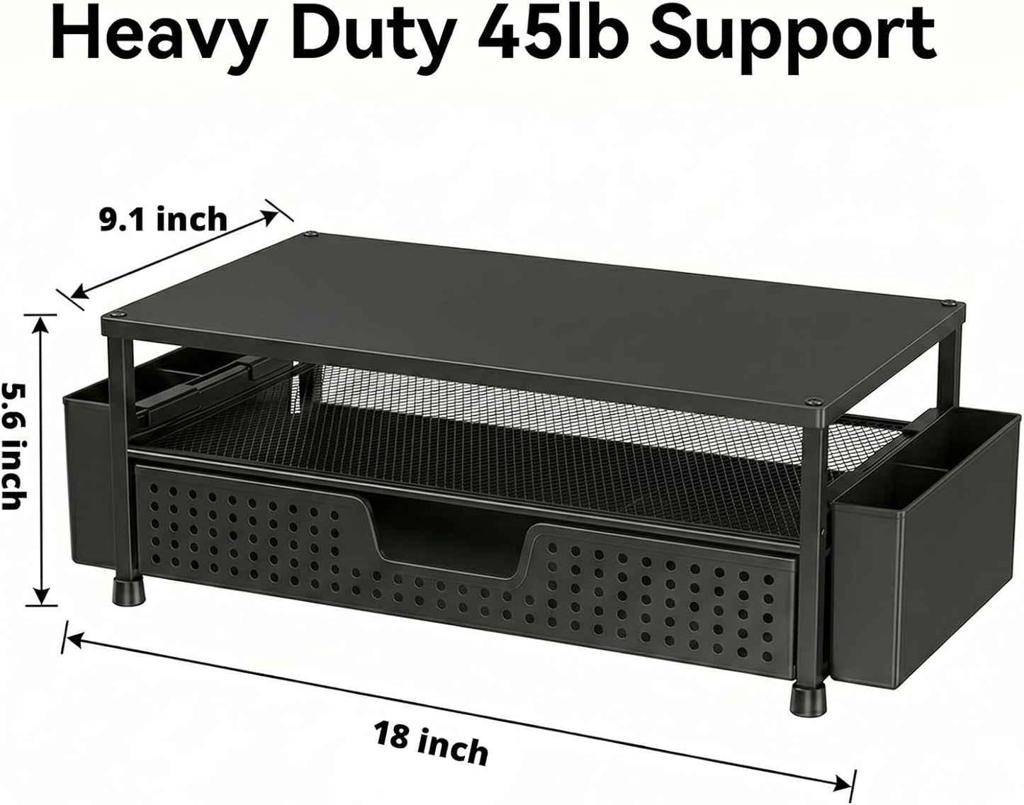 ECOLOVI Desk Organizer and Accessories, 2-Tier Computer Monitor Stand Rise with Storage Drawer & 2 Pen Holders, Laptop & Printer Stand for Desktop, Workspace Organizers for Office Supplies (Blue)