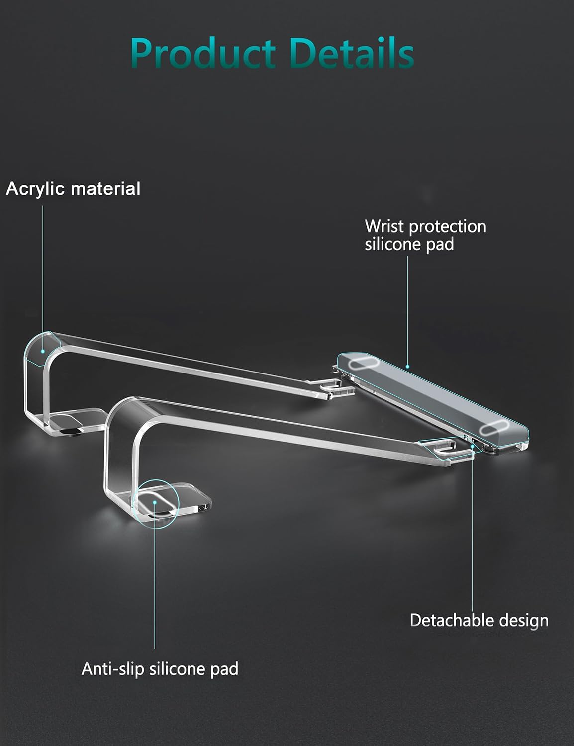 JCZT Aluminum Laptop Stand, Notebook Stand with Wrist Rest, Ergonomic Detachable Laptop Mount, Computer Stand Compatible with 10-17'' All Laptops Such as MacBook Air Pro/HP/Dell/Lenovo, Gold