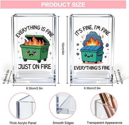 Everything is Figureoutable Acrylic Cosmetic Pencil Pen Holder Cup, Emotional Dumpster Fire Pencil Pen Holder Cup, Therapy Gifts, Mental Health Gifts for Women Colleague Boss Teacher