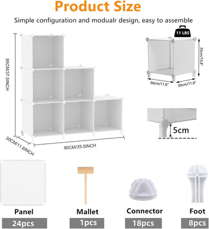 AWTATOS Cube Storage Organizer, Storage Cubes Shelves Bookshelf, 6 Cube Closet Organizers and Storage, DIY Stackable Plastic Clothes Organizer Shelving for Bedroom, Home, White