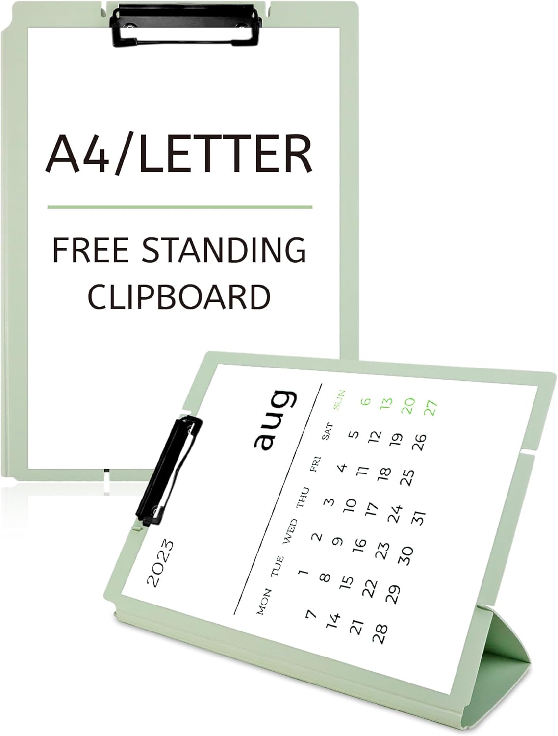 Free Standing Clipboard and Desktop Stand with Adjustable Buckles Easel Back - Foldable Stand and Document Holder for School, Office and Business Use (9.37 x 12.6 inches) (Light Green)