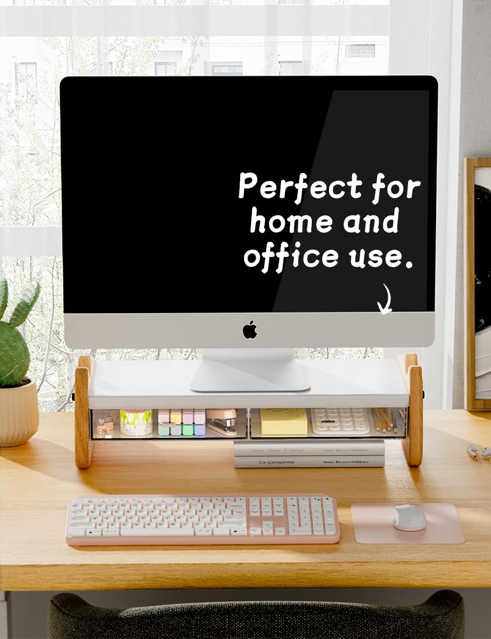 AFOOYO Monitor Stand Riser,31.5-Inch LED Light Wood Computer Monitor Stand with Adjustable Acrylic Legs,Desk Accessories Desktop Organizer Stand for, Computer,Laptop,Printer,PC TV Screen Riser,Black