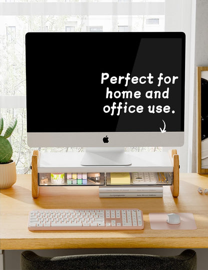 AFOOYO Monitor Stand Riser,31.5-Inch LED Light Wood Computer Monitor Stand with Adjustable Acrylic Legs,Desk Accessories Desktop Organizer Stand for, Computer,Laptop,Printer,PC TV Screen Riser,Black