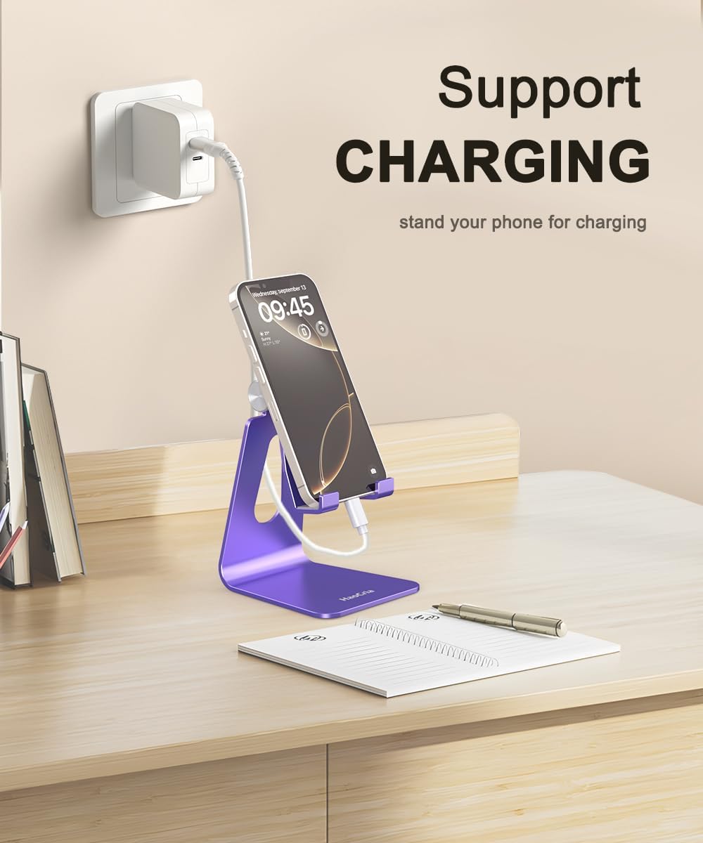 Cell Phone Stand for Desk- Adjustable Phone Stand Holder, Cradle, Dock, Desktop Stand for iPhone 17 16, 15, 14, Plus, Pro, Pro Max, 13 12 X XS,4-8" Phones, Office Accessories (Rose Gold)
