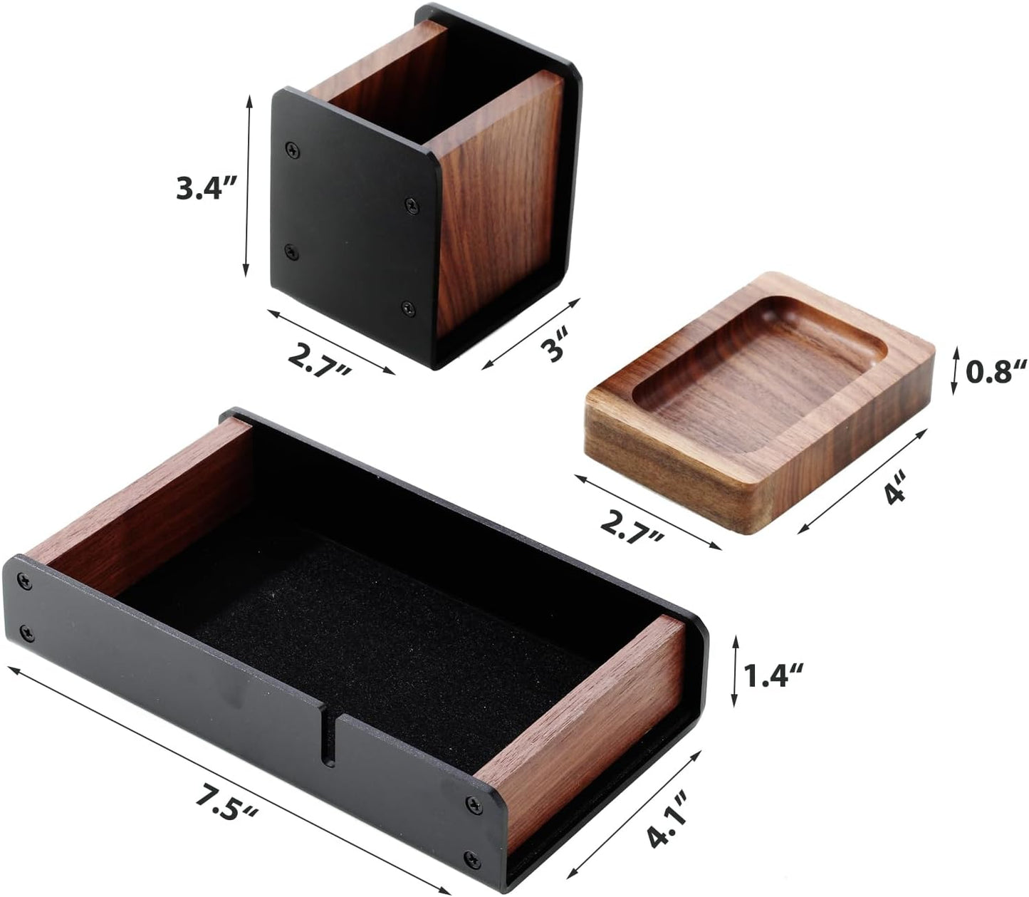 Walnut Desk Tray with Pen Holder Set, Solid Wooden Desk Drawer Organizer for Keys, Pen, Watch, Airpods, Earbuds, Cool Valet Tray for Men