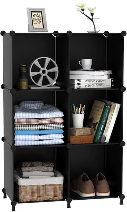 AWTATOS Cube Storage Organizer, Storage Cubes Shelves Bookshelf, 6 Cube Closet Organizers and Storage, DIY Stackable Plastic Clothes Organizer Shelving for Bedroom, Home, White