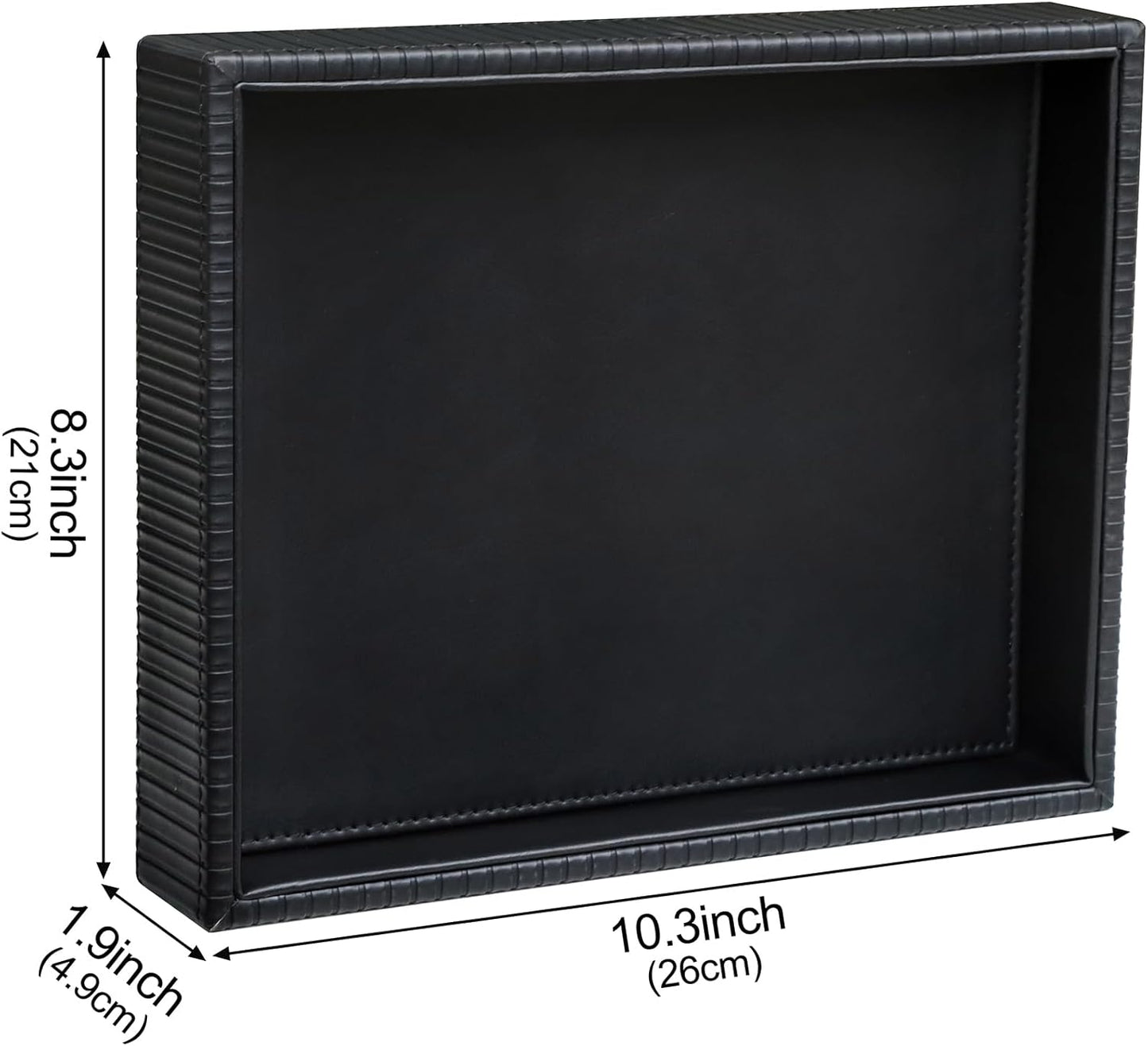 HofferRuffer Faux Leather Vanity Tray, Elegant Desktop Storage Organizer, Decorative Catchall for Perfume, Bathroom Valet, Nightstand or Dresser, Black, 10.2 x 8.4 x 1.8 Inches