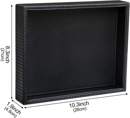 HofferRuffer Faux Leather Vanity Tray, Elegant Desktop Storage Organizer, Decorative Catchall for Perfume, Bathroom Valet, Nightstand or Dresser, Black, 10.2 x 8.4 x 1.8 Inches