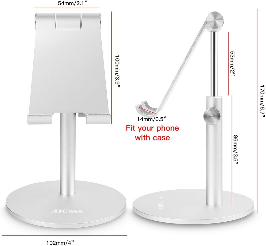 AICase Telescopic Adjustable iPad Holder,Universal Multi Angle Aluminum Stand Compatible with iPhone Smart Cell Phone/Tablet/iPad(4-13 inch), Silver