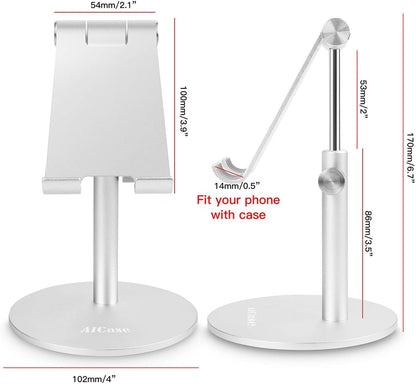 AICase Telescopic Adjustable iPad Holder,Universal Multi Angle Aluminum Stand Compatible with iPhone Smart Cell Phone/Tablet/iPad(4-13 inch), Silver