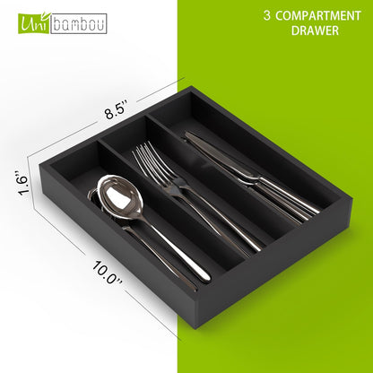 Unibambou Bamboo Utensil Drawer Organizer, Silverware Tray Organizer, Kitchen Drawer Organizer for Flatware Cutlery, (Natural, 3 Slots)