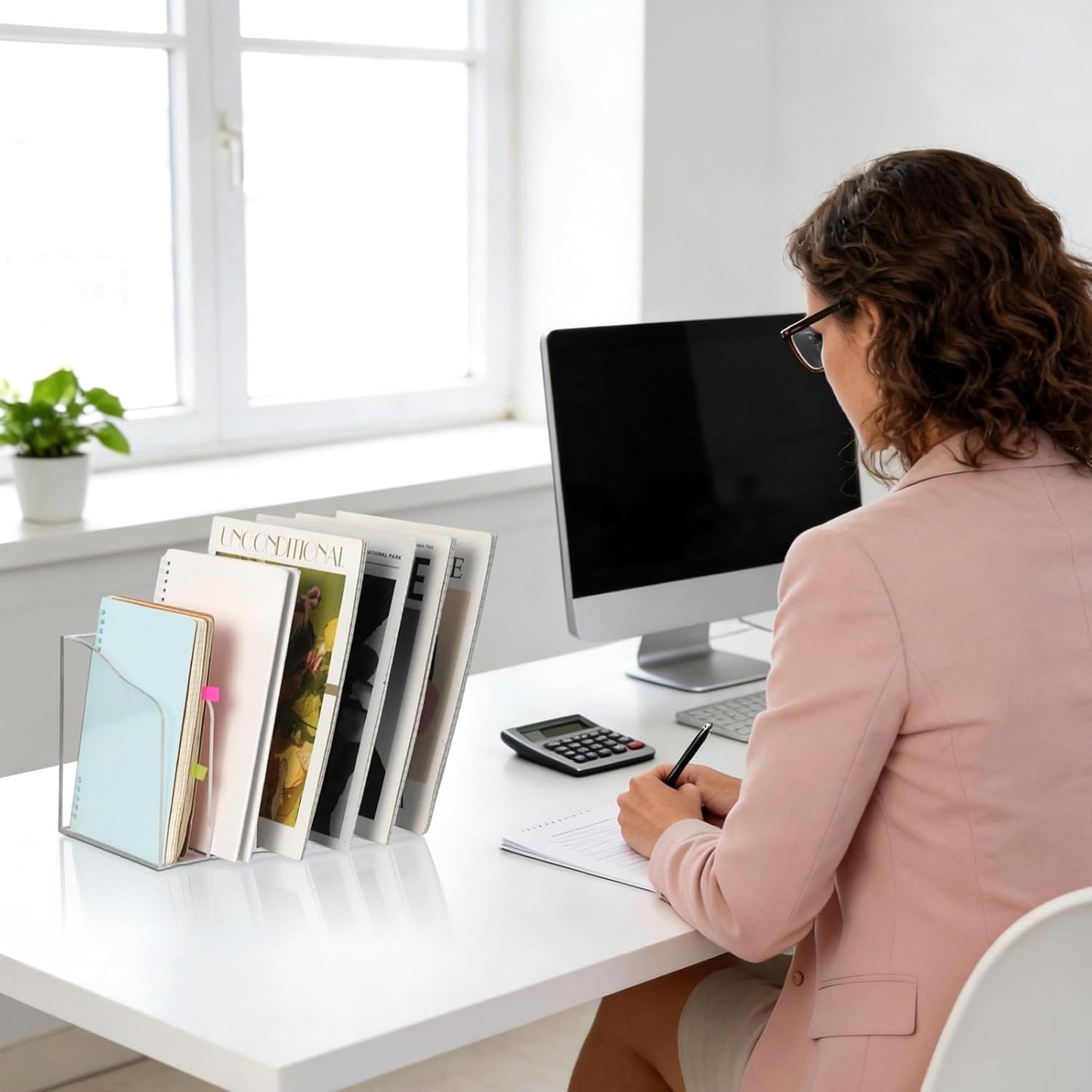 Acrylic Magazine File Holder, 6 Vertical Compartments Clear Acrylic File Organizer, Desktop Document Sorter & Bookend for Office/Home/Classroom, Storage for Documents, Books, Tablets & Accessories