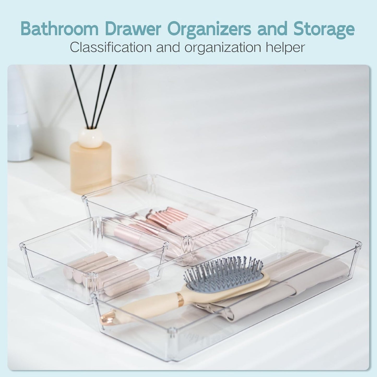 6 Pack Large Clear Plastic Drawer Organizer Trays, Desk Drawer Organizers and Storage Dividers, Non-Slip Storage Bins for Jewelry, Snacks, Office, Bathroom, Bedroom and Kitchen
