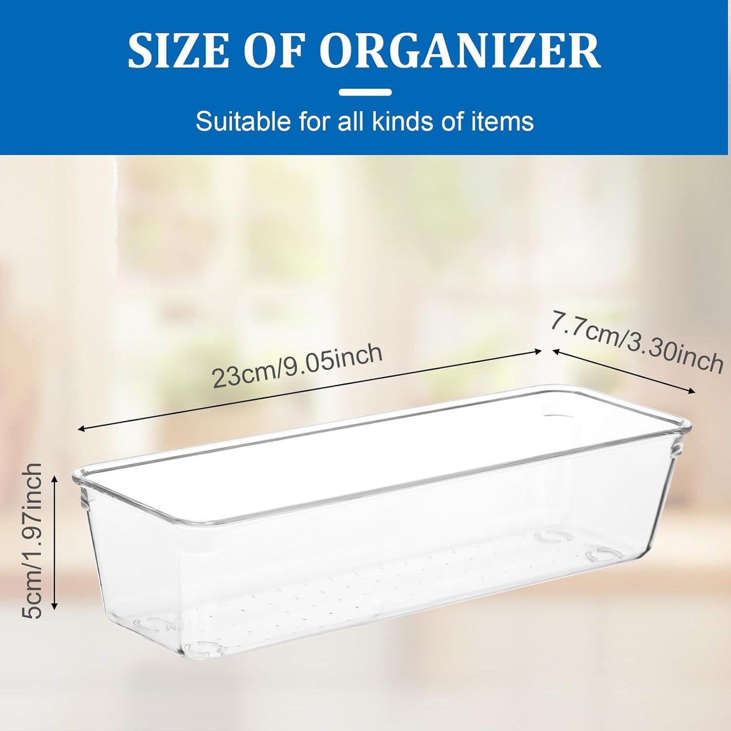 12pcs Clear Plastic Drawers Organizer, 9 x 3 x 2 Inches Stackable Acrylic Drawer Organizer, Non-Slip Clear Drawer Organizers for Bathroom, Office, Kitchen Cabinets, Dressing Tables, Makeup, Utensil
