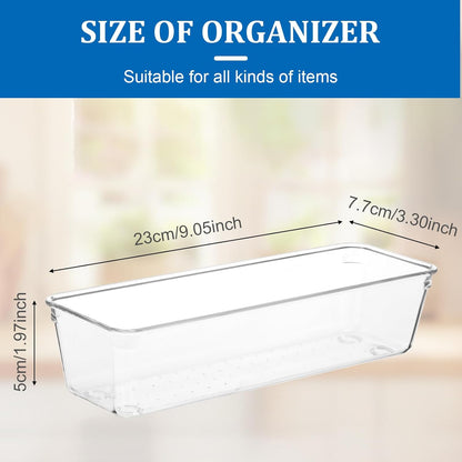 12pcs Clear Plastic Drawers Organizer, 9 x 3 x 2 Inches Stackable Acrylic Drawer Organizer, Non-Slip Clear Drawer Organizers for Bathroom, Office, Kitchen Cabinets, Dressing Tables, Makeup, Utensil