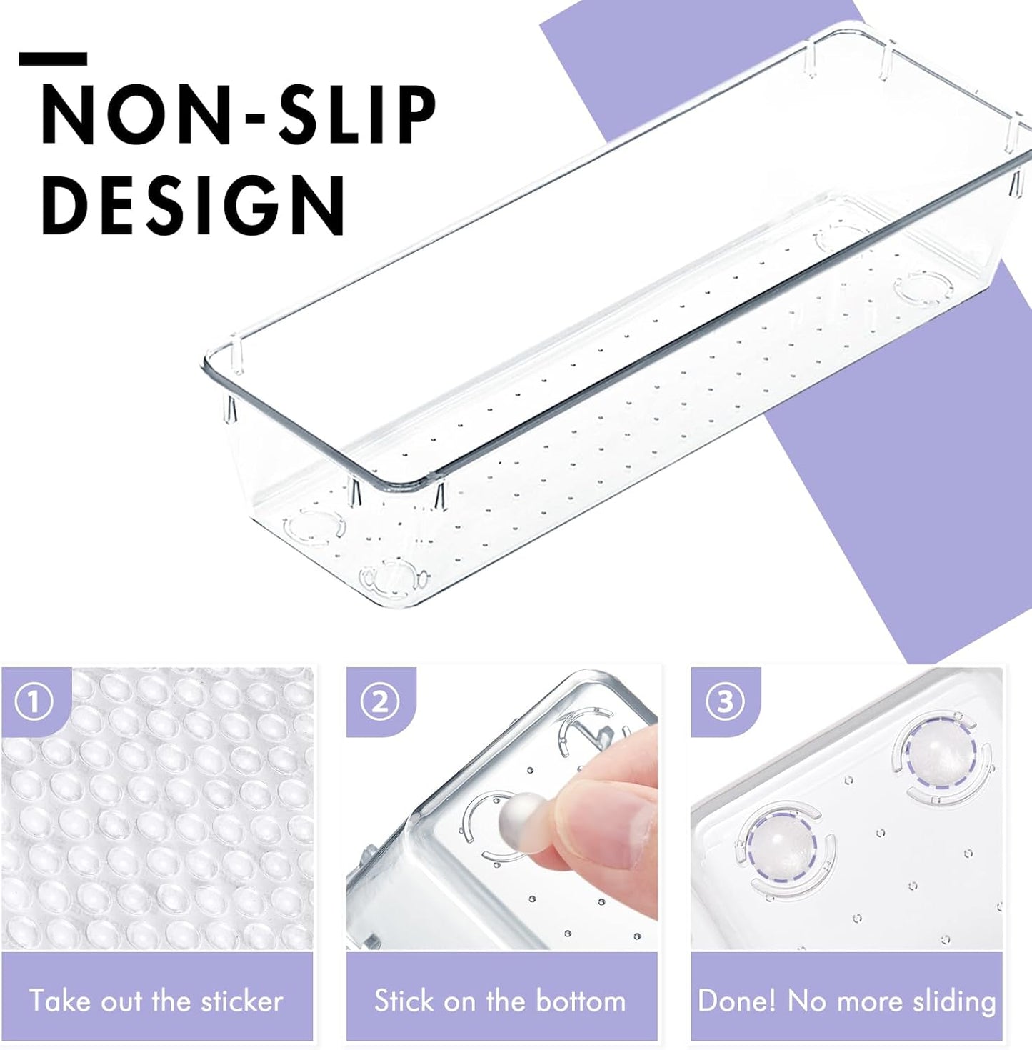 HOUSE DAY Makeup Drawer Organizer Trays 24 PCS, 4-Size Clear Drawer Organizers with Silicone Pads, Vanity Organizers and Storage, Non Slip Plastic Drawer Organizer for Desk, Bathroom, Kitchen, Office