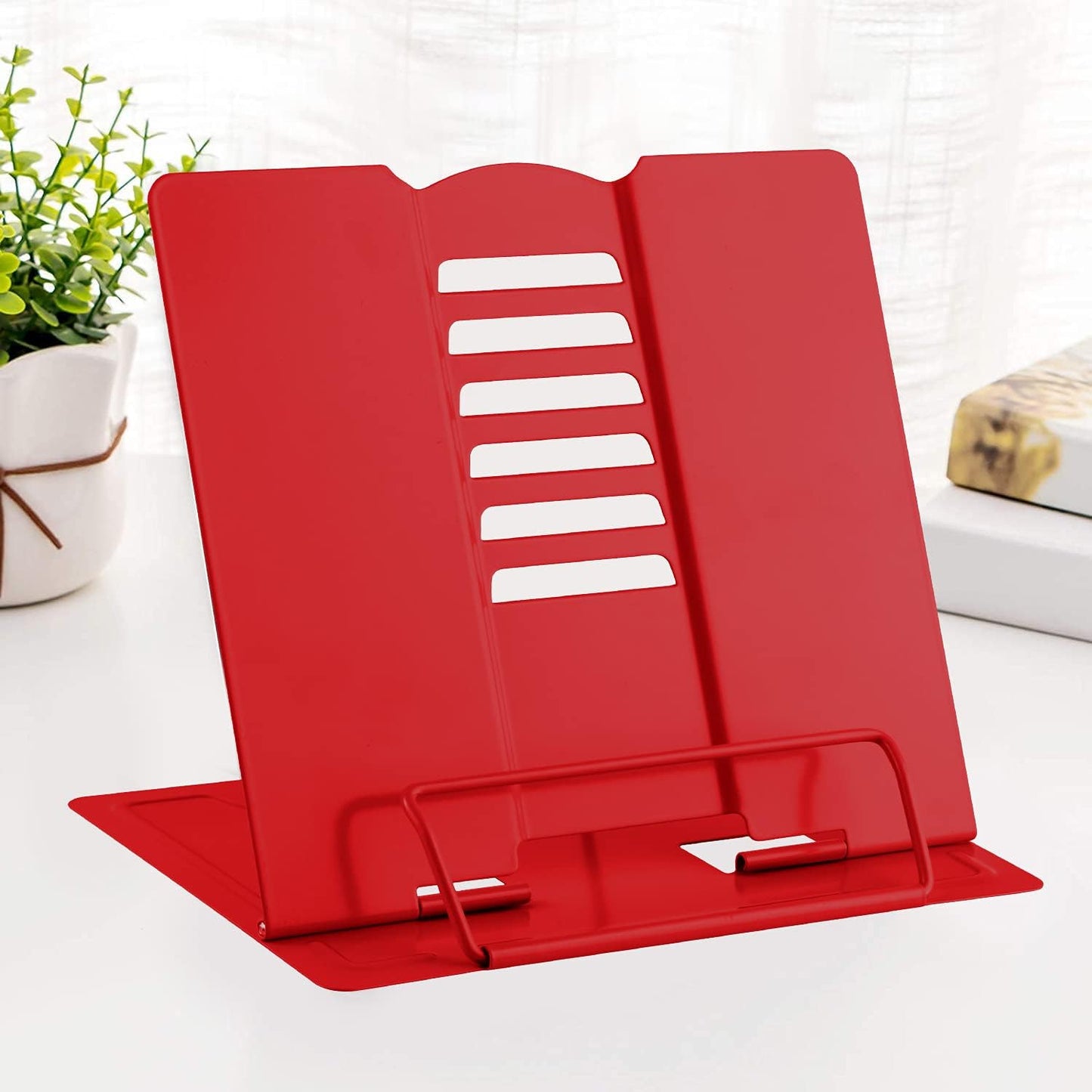 MSDADA Desk Book Stand Metal Reading Rest Book Holder Adjustable Cookbook Documents Holder for Recipes Textbooks Tablet Music Books, Mom Gifts, Gifts for Grandma Mom Mothers Day(Light Purple)