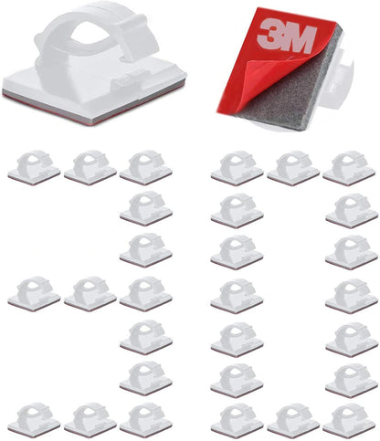 Cable Clips Self with 3M Adhesive Cord Organizer, Wire Holder Clamp Management Sticky for Desk Car Dash Cam Tables Wall, Black 30pcs