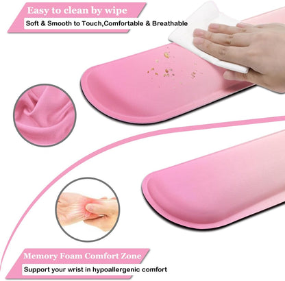 BamLue Upgrade Silky and Superfine Fabric Keyboard Wrist Rest, Gel Mouse Wrist Pillow Pad Set for Easy Typing & Pain Relief for Laptop, Office & Home, Ergonomic Sets for Keyboard-Pink