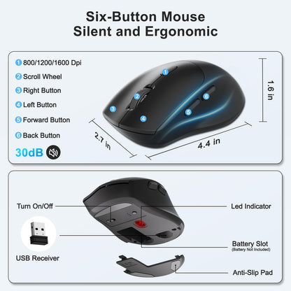 Wireless Keyboard and Mouse Combo, 2.4G Full Size Wave Keys Ergonomic Keyboard with Wrist Rest, Phone Holder, 3-Level DPI Wireless Silent Mouse with 6-Buttons, for Windows, Mac OS, Laptop, PC (Black)