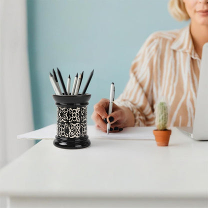 Ceramic Cactus Pen Holder, Cactus Decor Cute Pencil Holder, Makeup Brush Holder for Home, Office Desk Accessories(Dark Green)
