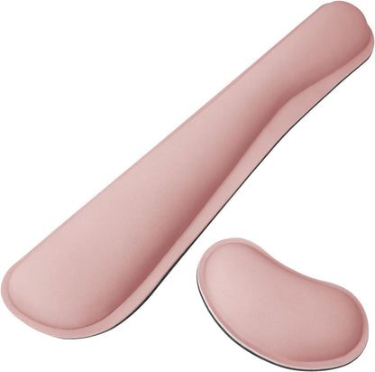 Wrist Rest for Computer Keyboard and Mouse, Ergonomic Design Wrist Support Pad for Keyboard, Soft Memory Foam Desk Pads Support Hand and Arm Easy Typing Pain Relief, 2 Piece Pad, Cream Pink