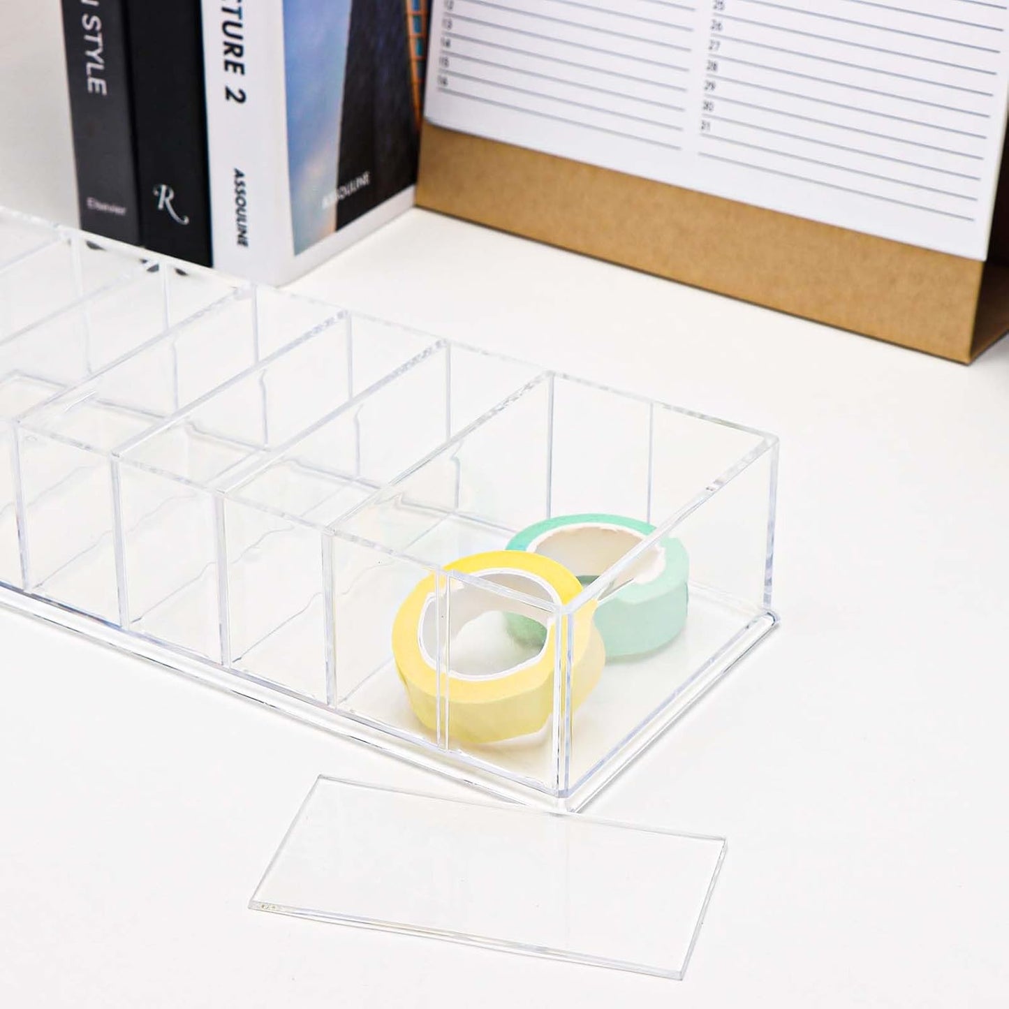 NatSumeBasics Clear Drawer Organizer 6-Section Desk Compartment Acrylic Tray Holder, 3.3" Width not for Storage Credit Cards Business Card, Office Accessories Supplies (Small)