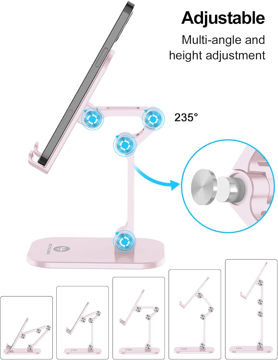 OCYCLONE Phone Stand, Adjustable Height and Angle Foldable Cell Phone Stand Holder for Desk, Taller iPhone Stand Compatible with 4.7"-13" Smartphones iPad Tablet, Black