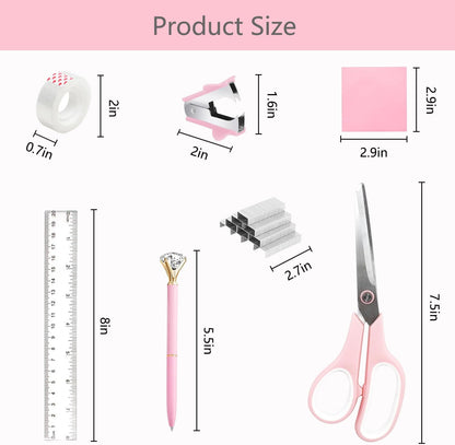 suniya Office Supplies,Gold Desk Accessories,with Stapler,Tape Dispenser,Pen Holder,Scissors,Phone Stand,Staple Remover,Ballpoint Pen,Clear Tape, Staples,Ruler,Clips,Best Gift for Business or Boss