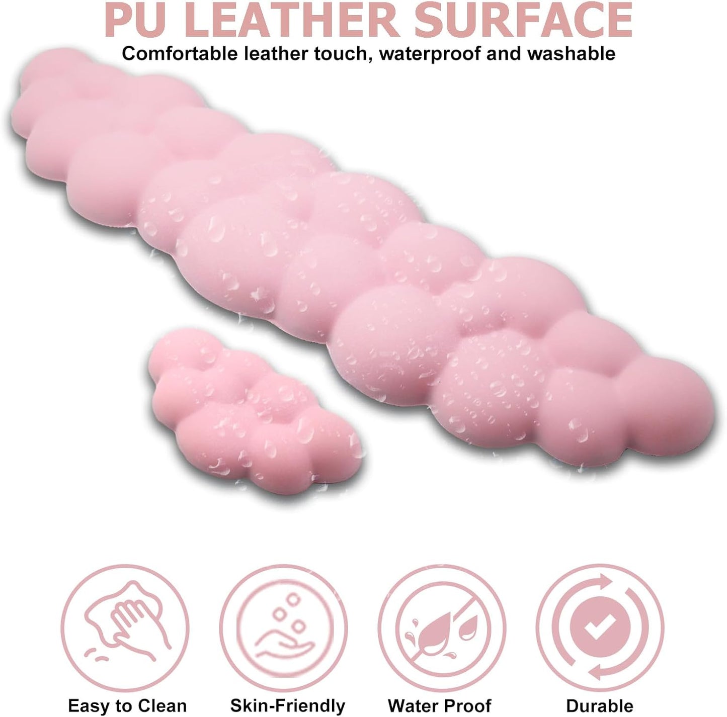 Ergonomic Keyboard Wrist Rest, PU Leather Memory Foam Cloud Wrist Rest for Computer Keyboard, Mouse Wrist Rest and Keyboard Pad for Gaming, Office, Computer, Laptop, Typing Pain Relief, Pastel Pink