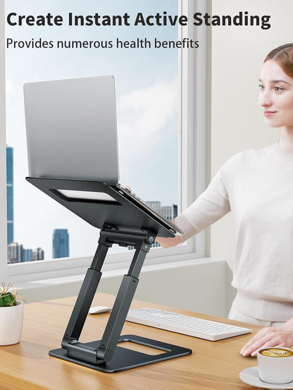 tounee Laptop Stand for Desk Adjustable Height, Telescopic Computer Stand with Pull Out Design Ergonomic Laptop Riser Fits All Laptops 10-17"-Silver
