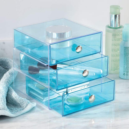 iDesign 3-Drawer Plastic Vanity Organizer, Compact Storage Organization Drawers Set for Cosmetics, Dental Supplies, Hair Care, Bathroom, Dorm, Desk, Countertop, Office, 6.5" x 6.5" x 6.5", White