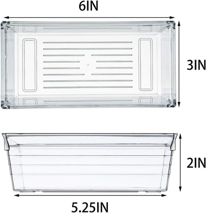 Backerysupply Clear Plastic Drawer Organizer Tray for Vanity Cabinet (6"×3"×2" Set of 8) Storage Tray for Makeup, Kitchen Jewelries and Gadgets
