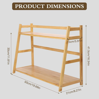 2-Tier Ladder Desktop Bookshelf, 23.62" Wide Wooden Countertop Storage Hutch for Office, Dorm and Home, Small Desk Organizer for Books and Decor