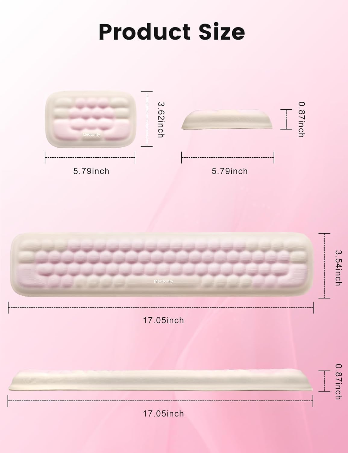 Meatanty Keyboard and Mouse Wrist Rest Set, Computer Wrist Pad Support, Ergonomic Keypad Hand Rest Combo, Memory Foam Typing Desk Accessory Carpal Tunnel Cushion, Laptop Office Home School Women Cute