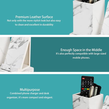 Wireless Charger with Desk Organizer, Wireless Charging Station for iPhone 13/13 Pro Max/13 Pro/12 Series/11/XS Max/XR/X/8Plus/SE 2, Wireless Charging Stand with Leather… (Marble)