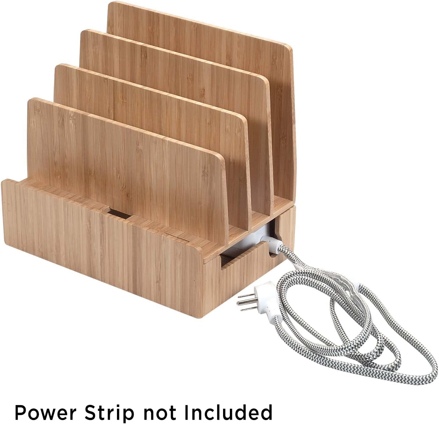 MobileVision Bamboo Charging Station & Multi Device Organizer Slim Version for Smartphones, Tablets, and Laptops