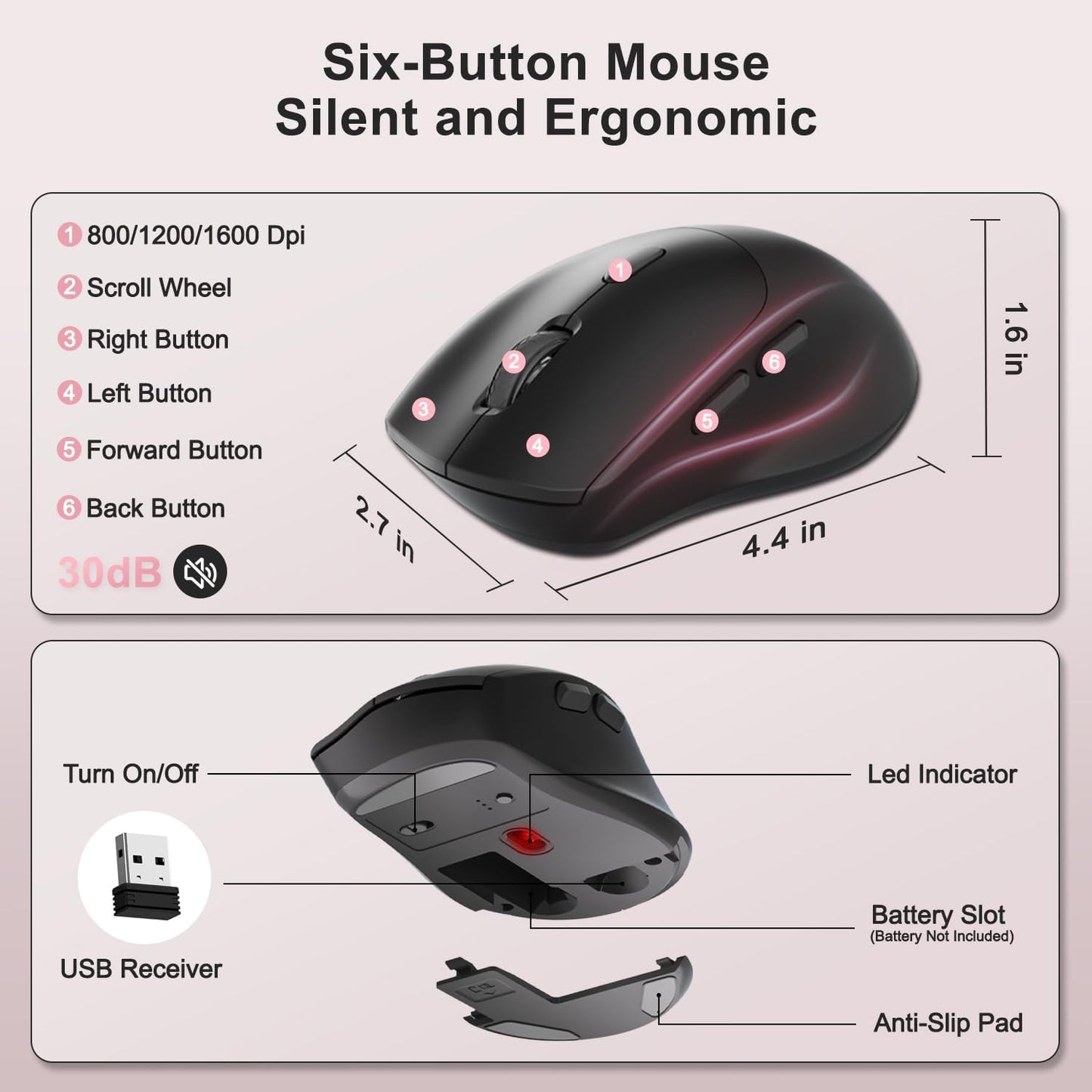Wireless Keyboard and Mouse Combo, 2.4G Full Size Wave Keys Ergonomic Keyboard with Wrist Rest, Phone Holder, 3-Level DPI Wireless Silent Mouse with 6-Buttons, for Windows, Mac OS, Laptop, PC (Black)