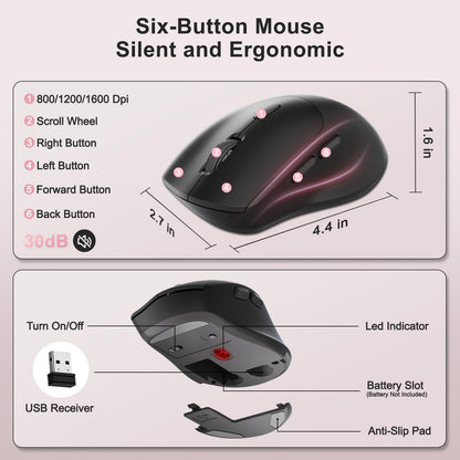 Wireless Keyboard and Mouse Combo, 2.4G Full Size Wave Keys Ergonomic Keyboard with Wrist Rest, Phone Holder, 3-Level DPI Wireless Silent Mouse with 6-Buttons, for Windows, Mac OS, Laptop, PC (Black)