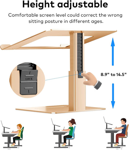 Laptop Stand for Desk, Ergonomic Aluminum Laptop Stand Adjustable Height from 7-15", Sitting and Standing Laptop Riser for 10-17" Notebook