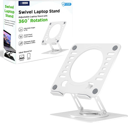 Uncaged Ergonomics Swivel Laptop Stand for Desk, Adjustable Computer iPad Stand for Desk w/ 360 Rotation, Portable Laptop Holder for Home Office Ergonomic Supplies (Black)