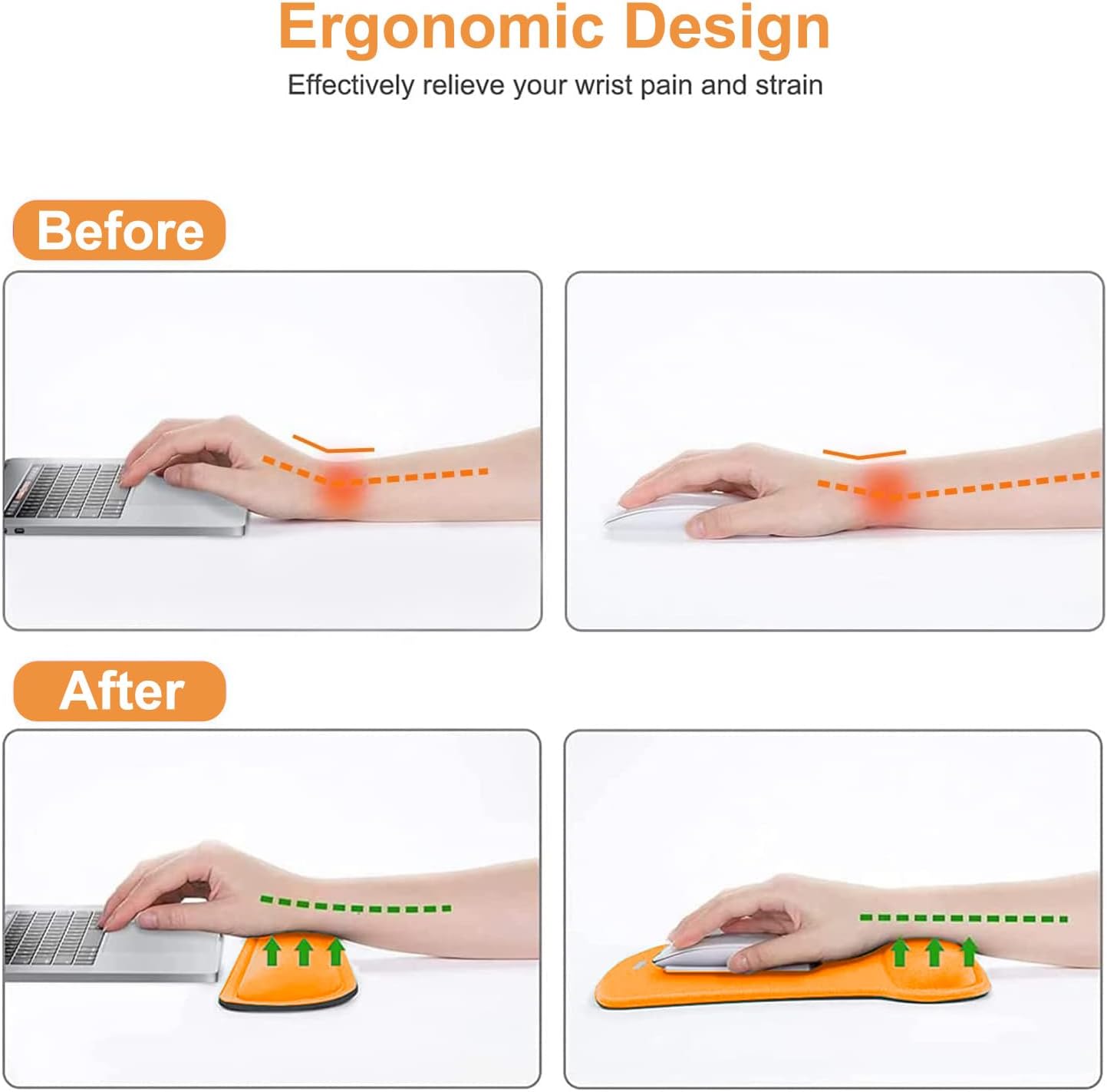 MOSISO Wrist Rest Support for Mouse Pad & Keyboard Set, Ergonomic Mousepad Non-Slip Base Home/Office Pain Relief & Easy Typing Cushion with Neoprene Cloth & Raised Memory Foam, Apricot