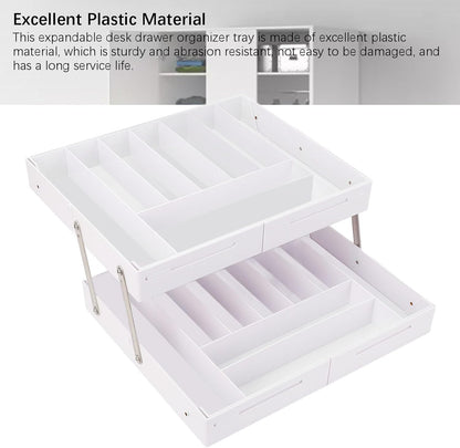 Extra Large and High Drawer Organizer, 2 Tier Smart Expandable Desk Organizer, Multi Level Junk Drawer Organizer for Makeup, Jewelry, Desk, Office Drawers (Gray)