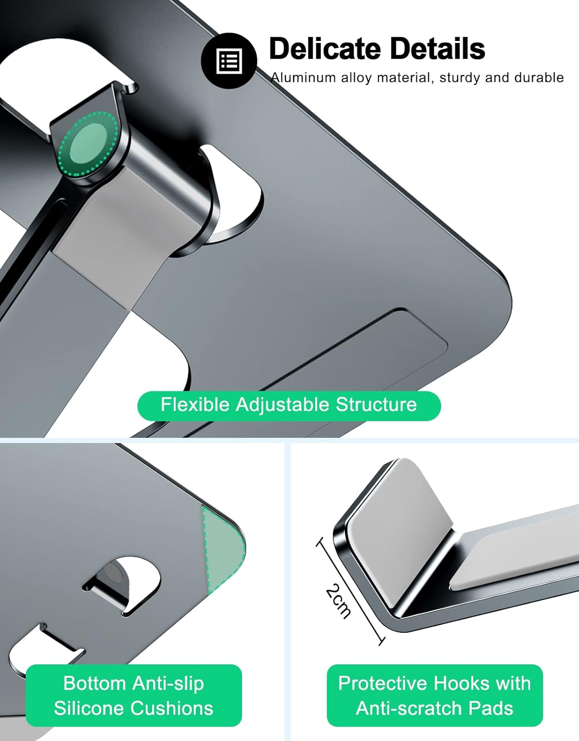 RIWUCT Foldable Laptop Stand, Height Adjustable Ergonomic Computer Stand for Desk, Aluminum Portable Laptop Riser Holder Notebook Mount Compatible with MacBook Pro Air, HP, Dell 10-16"