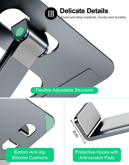 RIWUCT Foldable Laptop Stand, Height Adjustable Ergonomic Computer Stand for Desk, Aluminum Portable Laptop Riser Holder Notebook Mount Compatible with MacBook Pro Air, HP, Dell 10-16"