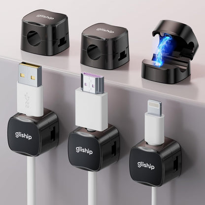 6-Pack Magnetic Cable Clips - Cell Phone Cord Holder for Nightstand, Mini Cube Cord Holder with 6 Extra Strong Adhesive Pads, USB Cable Magnetic Clip for Office Desk Home